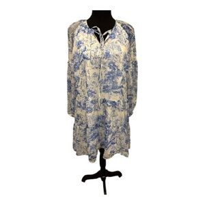 BTFL-life Blue and White Toile Tie-Front